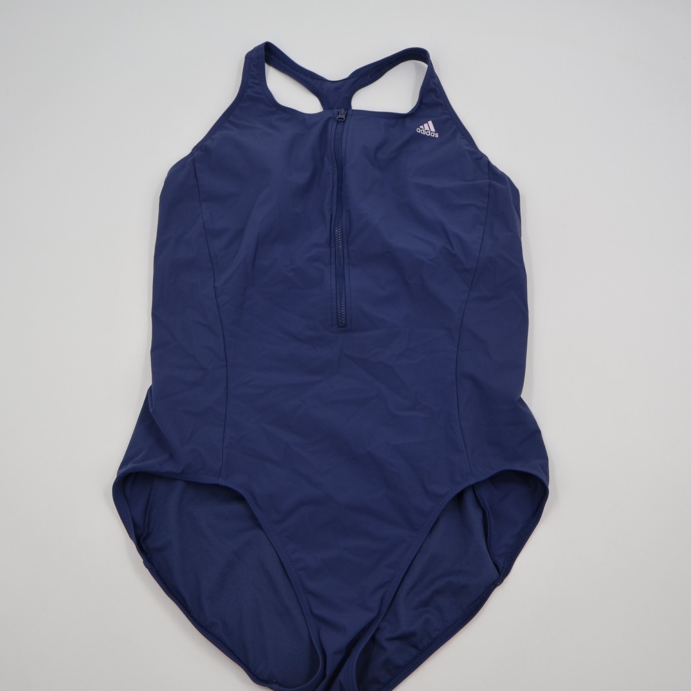 Adidas One Piece Swimsuit Womens 18C Navy Blue Zip Front Racerback FR2147